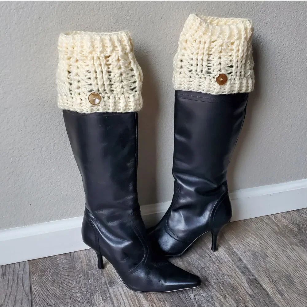 Hand Crafted Chunky Knit Crochet Cream Colored Boot Cuffs